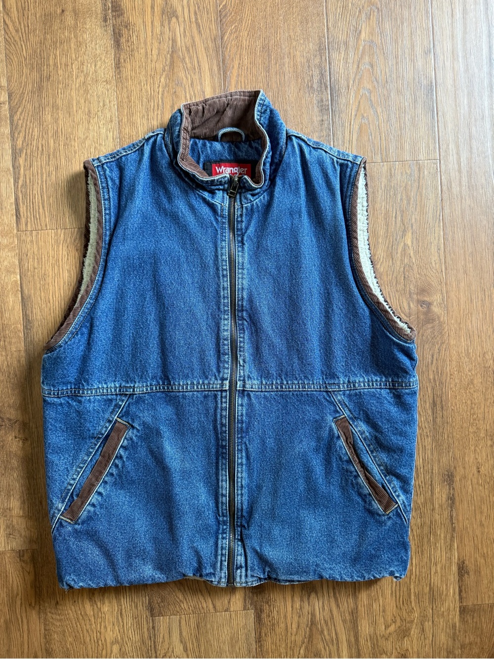 Vintage Wrangler Hero Denim Vest Sherpa Corduroy Collar Men’s Size Medium